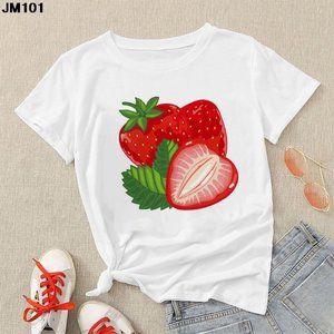 Harajuku Women's Tshirt Fashion Fruit Strawberry Print Female T shirt Spring